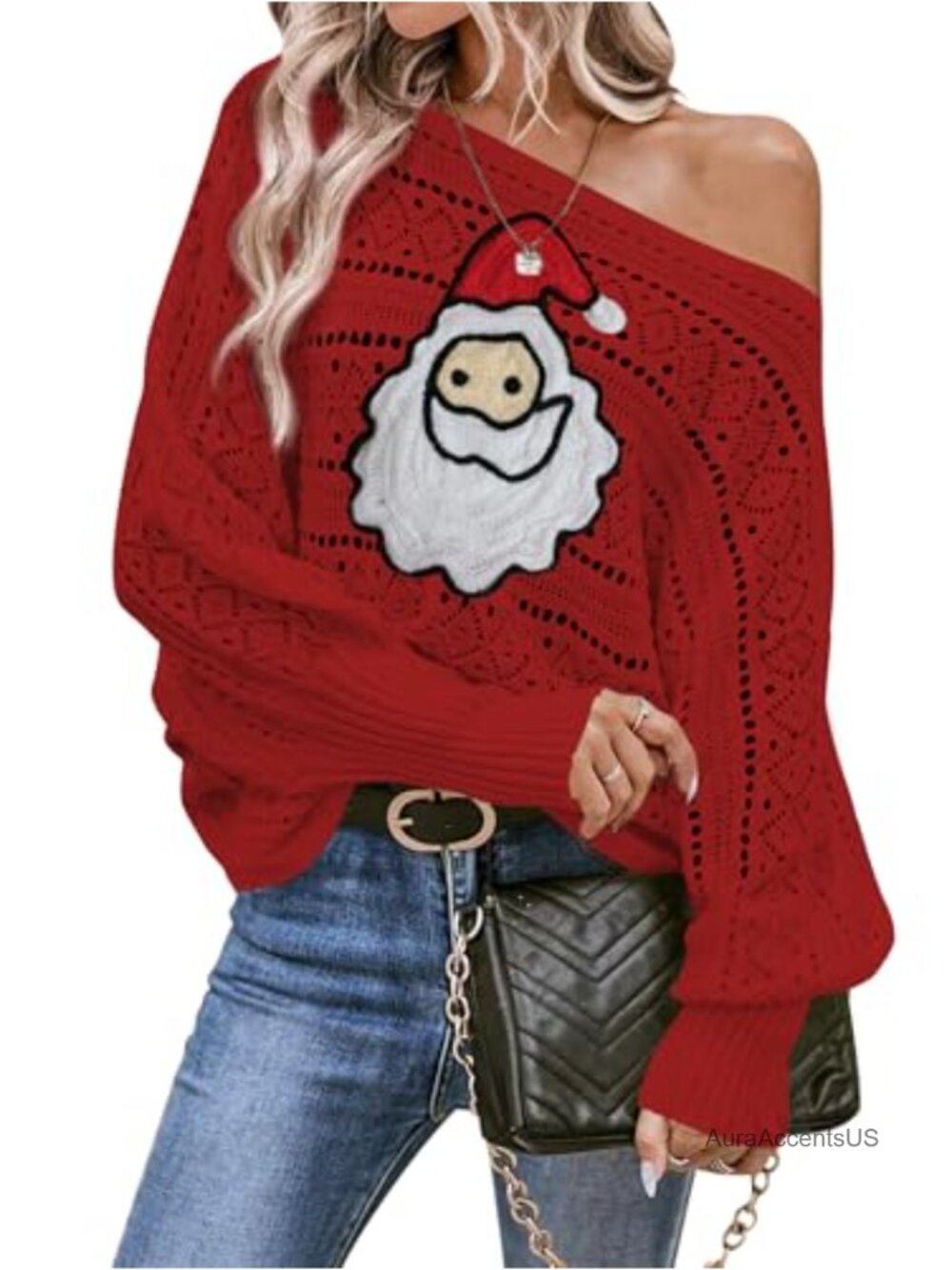 Oversized Off Shoulder Crochet Knit Sweater Batwing Long Sleeve Boho Pullover